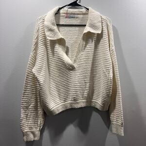 Free People Beach Carter Polo Collared Sweater Cream Size Medium